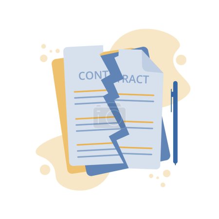 Illustration for Agreement Termination, Contract Cancellation Concept. Partnership breaking signed business deal. Vector illustration in flat style. - Royalty Free Image