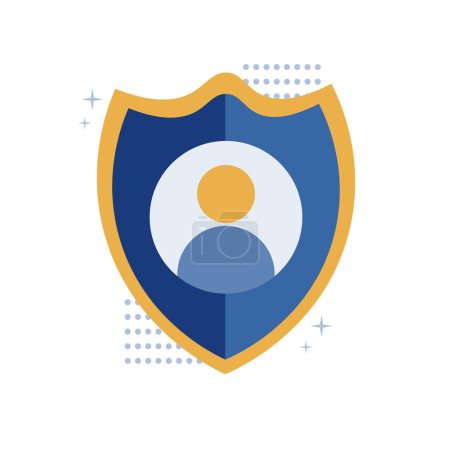 Person within the boundaries of a protective barrier, demonstrating the idea of user protection. Guarantee of account security. Vector illustration for web design and apps.