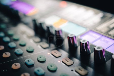 Photo for Sound control music mixer in record studio. Close up mixer and equalizer volume on the mixer amplifier. Digital audio system - Royalty Free Image