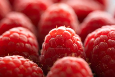 Foto de Tiro macro de frambuesas rojas frescas - Imagen libre de derechos