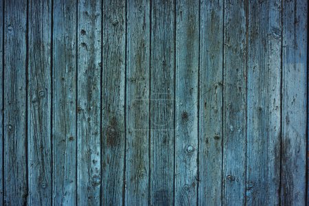 Photo for Old wooden blue planks fence textured Background with aged surface details. Weathered vintage rustic timber closeup - Royalty Free Image