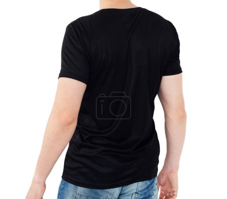 Photo for Black T-shirt isolaled on a white background, back view. Blank for your design - Royalty Free Image