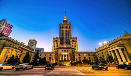 Photo for Warsaw, Poland - 10 August 2023: Palace Of Science And Culture In The Center Of Warsaw At Nigh - Royalty Free Image