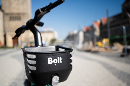 Photo for Poznan, Poland - 07 July 2023: Bolt Company Urban Rental Bicycle Is On The Street - Royalty Free Image