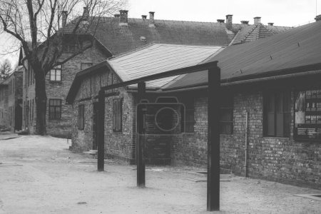 Photo for Poland, Auschwitz - April 18, 2014: Auschwitz-Birkenau, German Nazi concentration and extermination camp - Royalty Free Image