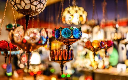 Photo for Colourful glass oriental lanterns on the market - Royalty Free Image