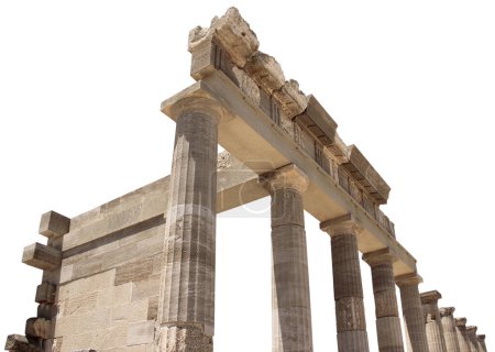 Foto de Ancient Greek antique temple facade stone ruins and columns isolated - Imagen libre de derechos
