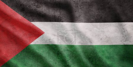 Téléchargez les photos : Drapeau altérée de Palestine, état rude grunge agitant - en image libre de droit