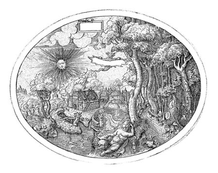 Foto de Niño con un cráneo y reloj de arena en un paisaje, Paulus van Wtewael, 1570 Vanitas Representación. Un niño yace al pie de un árbol, junto a él un cráneo y un reloj de arena. - Imagen libre de derechos