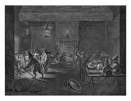 Téléchargez les photos : Salle de garde ou Kortegaard dans laquelle les singes jouent aux cartes et aux dés comme soldats et boivent et fument, vers 1720. - en image libre de droit