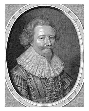 Foto de Retrato de Floris II, conde de Pallandt, Willem Jacobsz. Delff, después de Michiel Jansz van Mierevelt, 1627 Retrato de Floris II, conde van Pallandt, busto con pliegue y cadena en marco ovalado. - Imagen libre de derechos