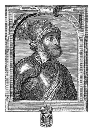 Portrait de Charles V de Habsbourg, empereur allemand et roi d'Espagne. Il porte un ruban avec l'Ordre de la Toison d'Or.