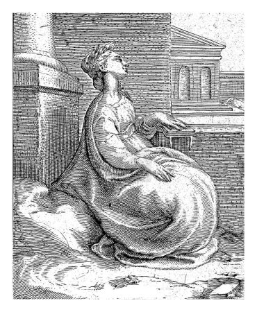Téléchargez les photos : Piété, anonyme, d'après Jan Saenredam, d'après Hendrick Goltzius, 1601 - 1652 La personnification de la piété fait partie d'un édifice classique. Elle porte une longue robe et une couronne de laurier. - en image libre de droit