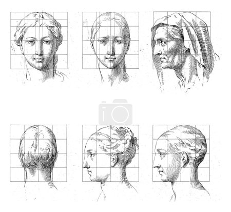 Foto de Estudios de proporción de cabezas de mujeres, Jan Punt, después de Jacob de Wit, 1747 - Imagen libre de derechos