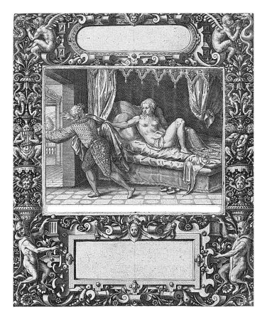 Téléchargez les photos : Cadre avec un cartouche allongé avec des côtés arrondis au centre supérieur, Theodor de Bry, 1593 Cartouche rectangulaire au centre inférieur. En haut à gauche et en haut à droite est un singe ailé. - en image libre de droit