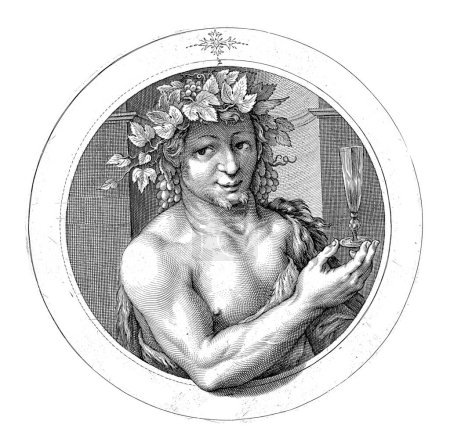 Photo for Bacchus with Glass, Jacob Matham, 1599 - 1600, vintage engraved. - Royalty Free Image