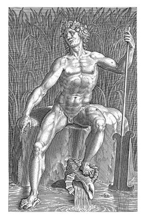 El dios del río Rodanus, Philips Galle, 1586 El dios del río Rodanus (el Ródano), sentado en un bloque de piedra. La impresión es parte de una serie de diecisiete partes sobre dioses del río y del mar.