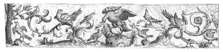 At the left end of the frieze is a tree. In the middle, a large bird bites a smaller one through the neck. Sheet 10 from a series of 12 numbered sheets.