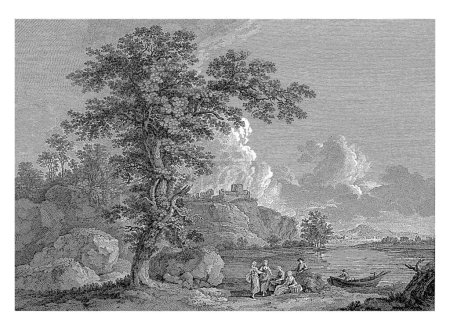 Foto de Paisaje en las inmediaciones de Saverne, Jacques Aliamet (posiblemente), después de Jan Hackaert, 1750 - 1788, grabado vintage. - Imagen libre de derechos