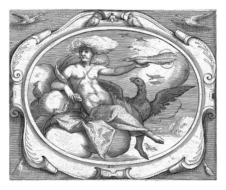 Aire (Aer), Jacob Matham (taller de), después de Jacob Matham, 1606 - 1610 La personificación del elemento aire: un hombre entre las nubes rodeado de pájaros.