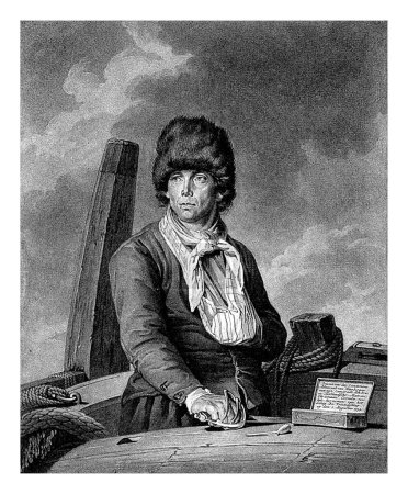 Téléchargez les photos : Christiaan Cornelis est debout sur un bateau. Il a son bras gauche dans une fronde, dans l'autre une épée. Le 31 juillet 1794, Cornelis reprit un navire à coque duquel il avait servi comme marin. - en image libre de droit
