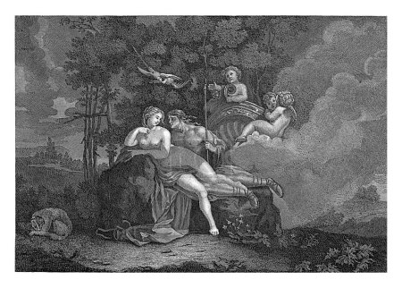 Photo for Landscape with Venus and Adonis, Matthijs Pool, after Nicolas Poussin, 1696 - 1727 Adonis looks impatiently at Venus. He has his spear in hand and wants to go hunting. - Royalty Free Image