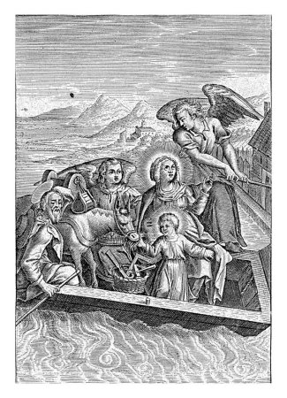 Photo for Flight into Egypt, Theodore Galle (possibly), 1581 - 1633 The Holy Family flees into Egypt. They sail in a boat, steered by an angel. - Royalty Free Image