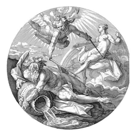 Der zweite Schöpfungstag: Ein Engel, auf seinem Haupt die vier Winde, trennt das himmlische Wasser vom Wasser der Erde.