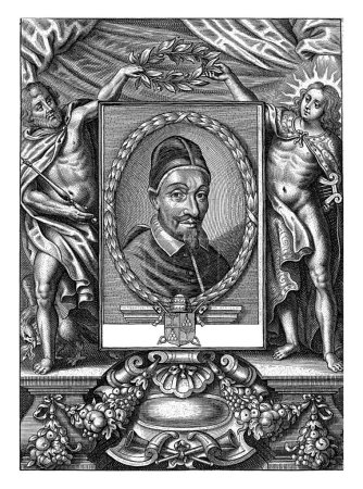 Foto de Retrato en un marco oval del Papa Alejandro VII. A la derecha. Alejandro VII lleva puesta su túnica papal. - Imagen libre de derechos