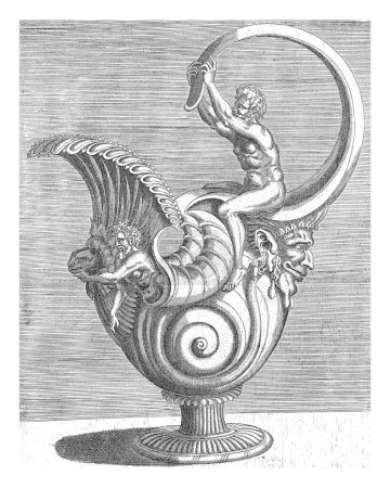 Téléchargez les photos : Cruche en forme de coquille d'escargot, Balthazar van den Bos, d'après Cornelis Floris (II), 1548 Sur la partie inférieure de l'oreille, qui repose sur un mascaron. - en image libre de droit