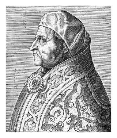 Foto de Retrato del Papa Pío II. De perfil a la izquierda. Numerado A3. La impresión tiene un título en latín y es parte de una serie de famosos eruditos europeos. - Imagen libre de derechos