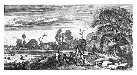 Téléchargez les photos : Cavalier et marcheurs sur une route près de Lisse, Esaias van de Velde, 1710 - 1747 - en image libre de droit