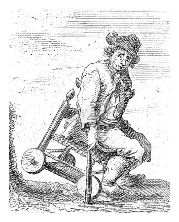 Foto de Un ex marinero ruega por su vida en una silla de ruedas. Debajo de la impresión cuatro líneas de verso en holandés. - Imagen libre de derechos