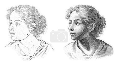 Téléchargez les photos : Étude de la tête d'une jeune femme, anonyme, d'après Annibale Carracci, 1675-1711 - en image libre de droit