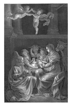 Foto de Natividad, Jean Charles Allet, después de Pietro Antonio de Pietri, después de Simone Cantarini, 1713, grabado vintage. - Imagen libre de derechos