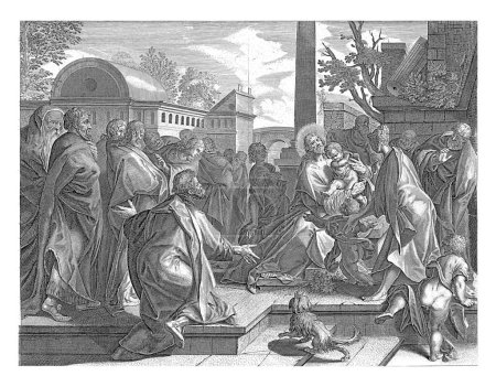 Photo for Christ blesses the children, anonymous, after Johannes Sadeler, after Joos van Winghe, 1679 - 1702 Christ blesses the children brought to him by mothers. The disciples watch. - Royalty Free Image