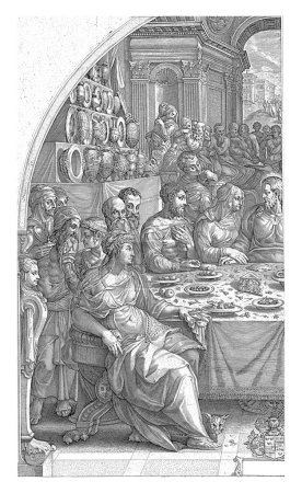Photo for Christ at a table, surrounded by many figures, during the wedding at Cana. - Royalty Free Image