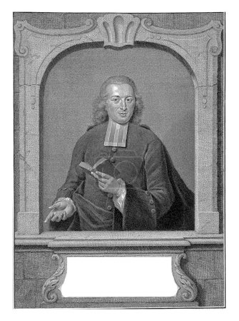 Photo for Half-length portrait of Rudolf Arend ten Brink in an architectural frame with a bible in his left hand. Below the portrait are name and details in two lines in Latin. - Royalty Free Image