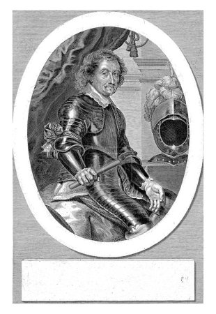Foto de Retrato del gobernador de Brasil, Johan Maurits van Nassau-Siegen, en armadura. A la derecha un casco y en su mano un bastón de mando. - Imagen libre de derechos
