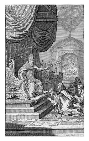 Téléchargez les photos : Monarques séculiers agenouillés devant le pape, anonymes, après Samuel van Hoogstraten, 1671 Princes et clergé agenouillés devant un pape assis sur un trône. - en image libre de droit