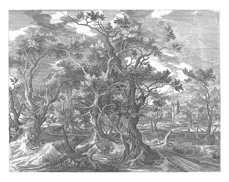 Téléchargez les photos : Paysage avec un prophète de Juda, déchiré par un lion, Jan van Londerseel, d'après Gillis Claesz. de Hondecoeter, 1601 - 1652 Un prophète désobéissant de Juda est attaqué sur le chemin par un lion. - en image libre de droit
