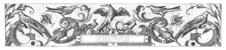 Photo for Cartouche with the name HANS LIEFRINCK.F.bottom center between volutes of hardware. There are various birds on the fittings. Sheet 1 from series of 12 numbered sheets. - Royalty Free Image