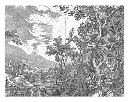Téléchargez les photos : Jakob Rolls the Stone of the Well, Jan van Londerseel, d'après Gillis Claesz. de Hondecoeter, 1601 - 1702 Paysage humide avec Jakob et les hommes de la ville voisine de Haran au puits. - en image libre de droit