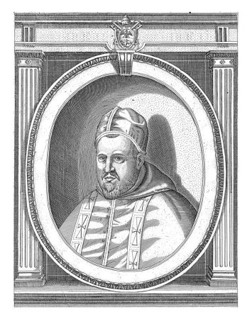 Foto de Retrato del Papa Pablo V vestido con las túnicas papales, cabeza con un camauro. Busto a la izquierda en un marco ovalado con letras de borde. - Imagen libre de derechos