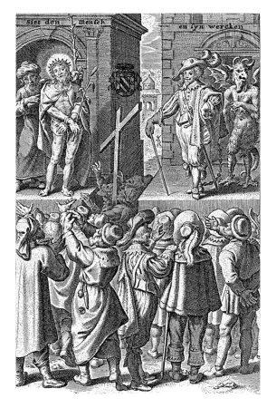 Photo for Christ shown to the people (Ecce Homo), Cornelis Galle (II), after Nicolaas van der Horst, 1610 - 1678 Christ is shown to the people scourged. He stands on a platform so the crowd can see him. - Royalty Free Image