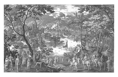 Foto de Sanación de Naamán, Nicolás de Bruyn, 1628 - 1682 Naamán se baña en el río Jordán. Soldados de su séquito en el banco. Naamán era el comandante del ejército arameo y sufrió daños en la piel. - Imagen libre de derechos