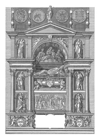 Foto de Monumento funerario con la tumba del Papa Adriano VI, en Santa Maria dell 'Anima en Roma. En el medio, el Papa yace sobre un sarcófago (un gisant). - Imagen libre de derechos