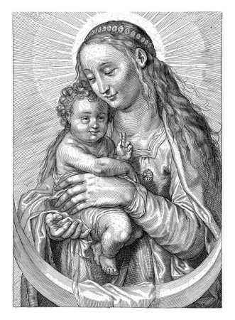 Photo for Mary with Child and Crescent Moon, Jacob Matham (attributed to), 1610 - 1612, vintage engraved. - Royalty Free Image