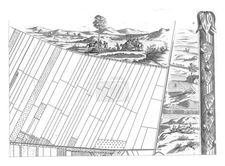 Foto de Planta del señorío de Maarsseveen, Philibert Bouttats (I), 1690 - 1691 Placa superior derecha. El mapa de parte del señorío de Maarsseveen. En la esquina superior derecha dos escenas de caza. - Imagen libre de derechos