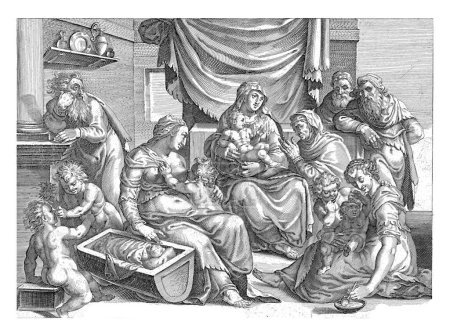Photo for Holy Family, Bartholomew Willemsz. Dolendo, after Michiel Coxie (I), 1589 - 1626 The Holy Family with Saint Anne and other women, men and children in a living room. - Royalty Free Image